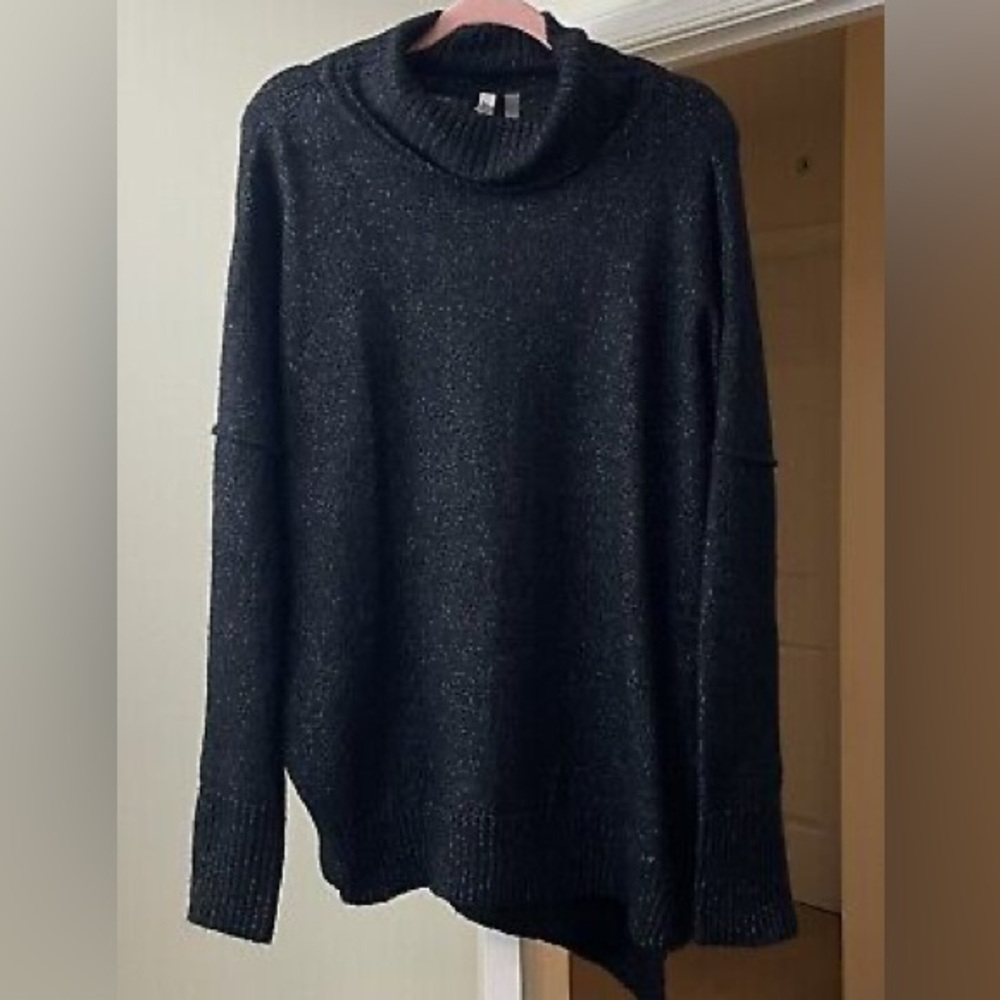 NY Collection Sweater Top Black Cowl Neckline Asymmetrical Women’s S